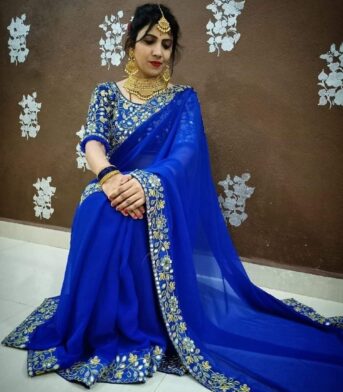 এক্সক্লুসিভ ওয়েটলেস জর্জেট এমব্রয়ডারি করা শাড়ি