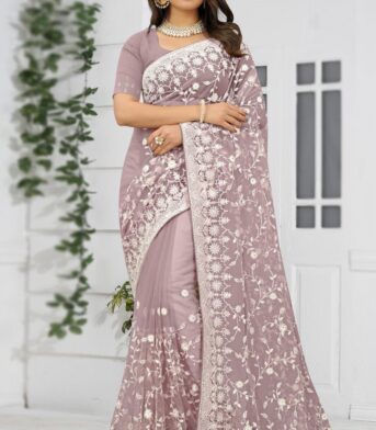 প্রিমিয়াম অর্গানজা ফ্যাব্রিক এমব্রয়ডারি করা পার্টি শাড়ি