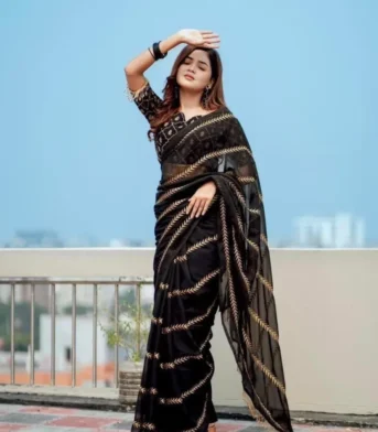এক্সক্লুসিভ ওয়েটলেস জর্জেট এমব্রয়ডারি করা পার্টি শাড়ি