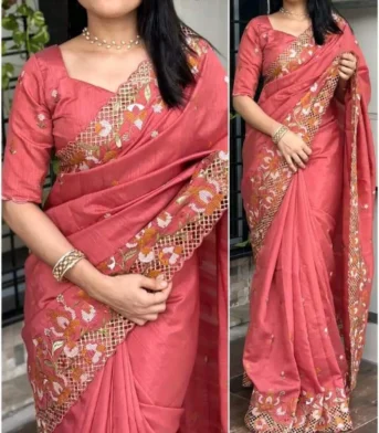 ইন্ডিয়ান বিচিত্রা সিল্কের প্রিমিয়াম এমব্রয়ডারি করা শাড়ি